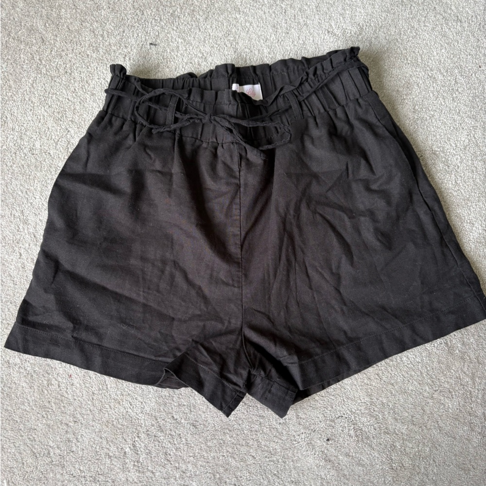 Pink Lily Black Paperbag High Waisted Shorts